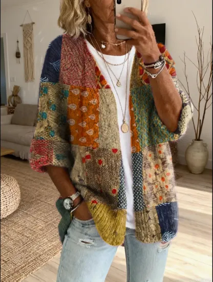 Women's Floral Art Print Casual Cardigan Sweater