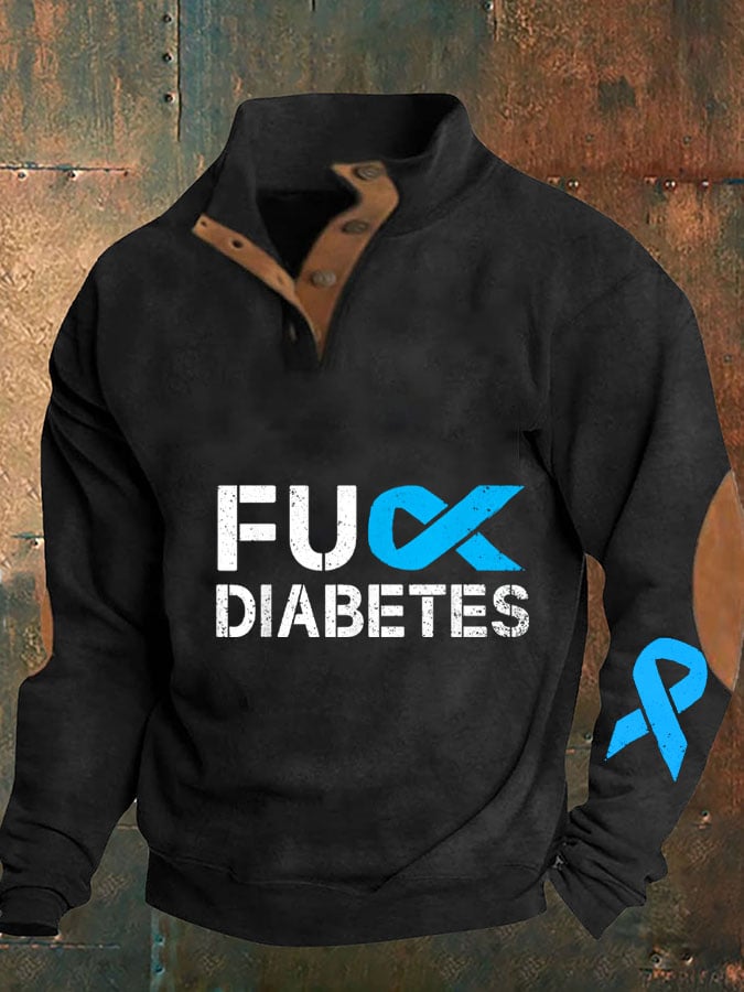 Men's Diabetes Awareness Print Button Casual Long Sleeve Sweatshirt
