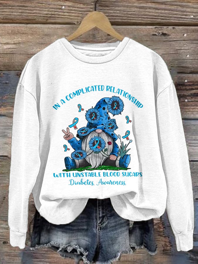 Women's Casual Diabetes Awareness Print Long Sleeve Sweatshirt