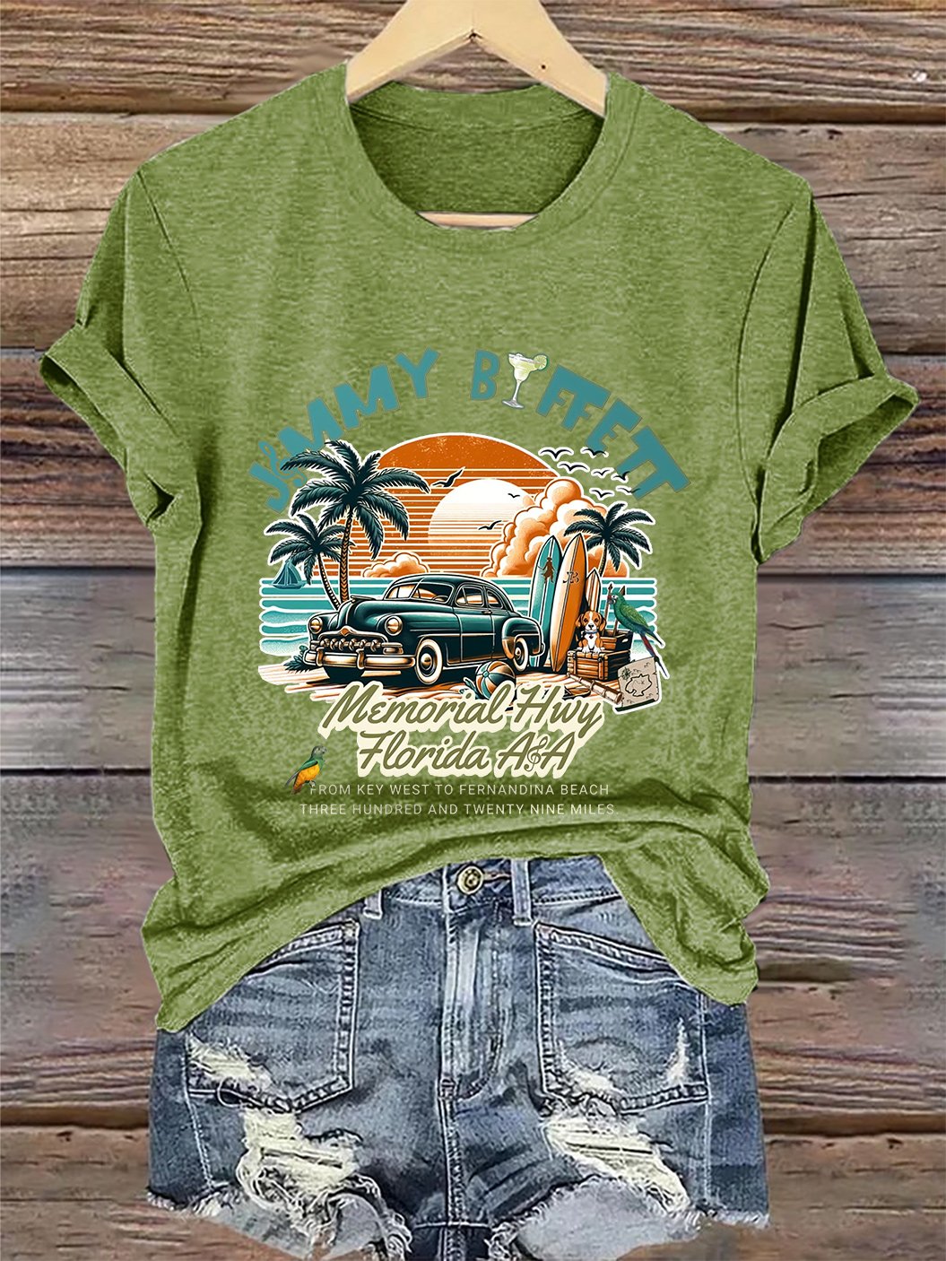 Retro Vacation Palm Trees Memorial Hwy  Florida From Key West To Fernandina Beach  Three Hundred And Twenty Nine Miles Print T-Shirt