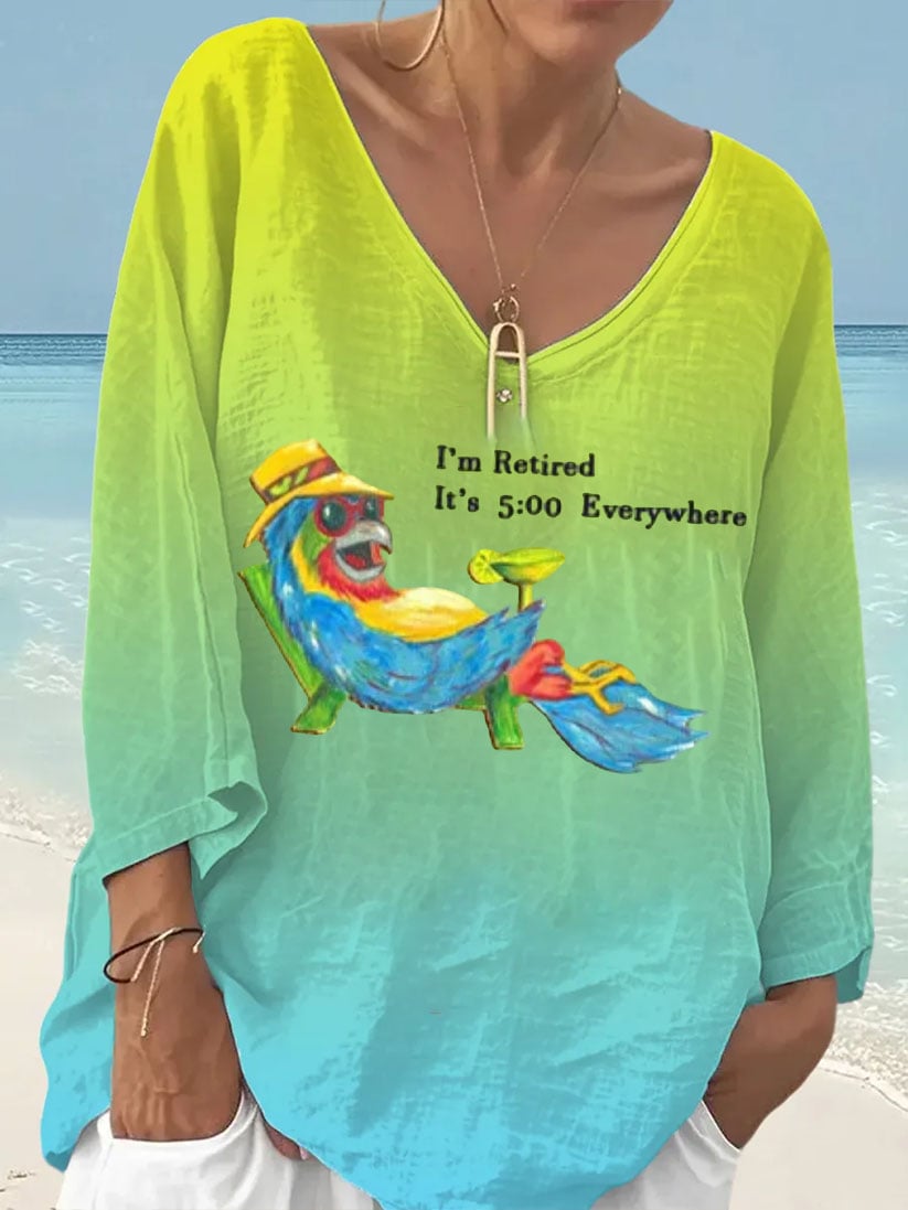 Women's Retro I‘m Retired Resort Hawaiian Print T-Shirt