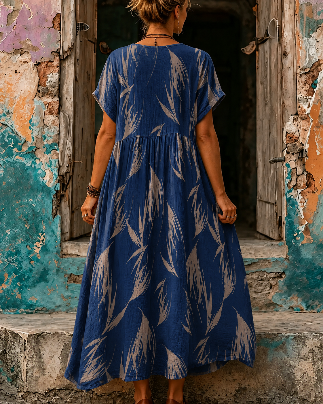 Casual Vacation Retro Geometric Print Maxi Dress