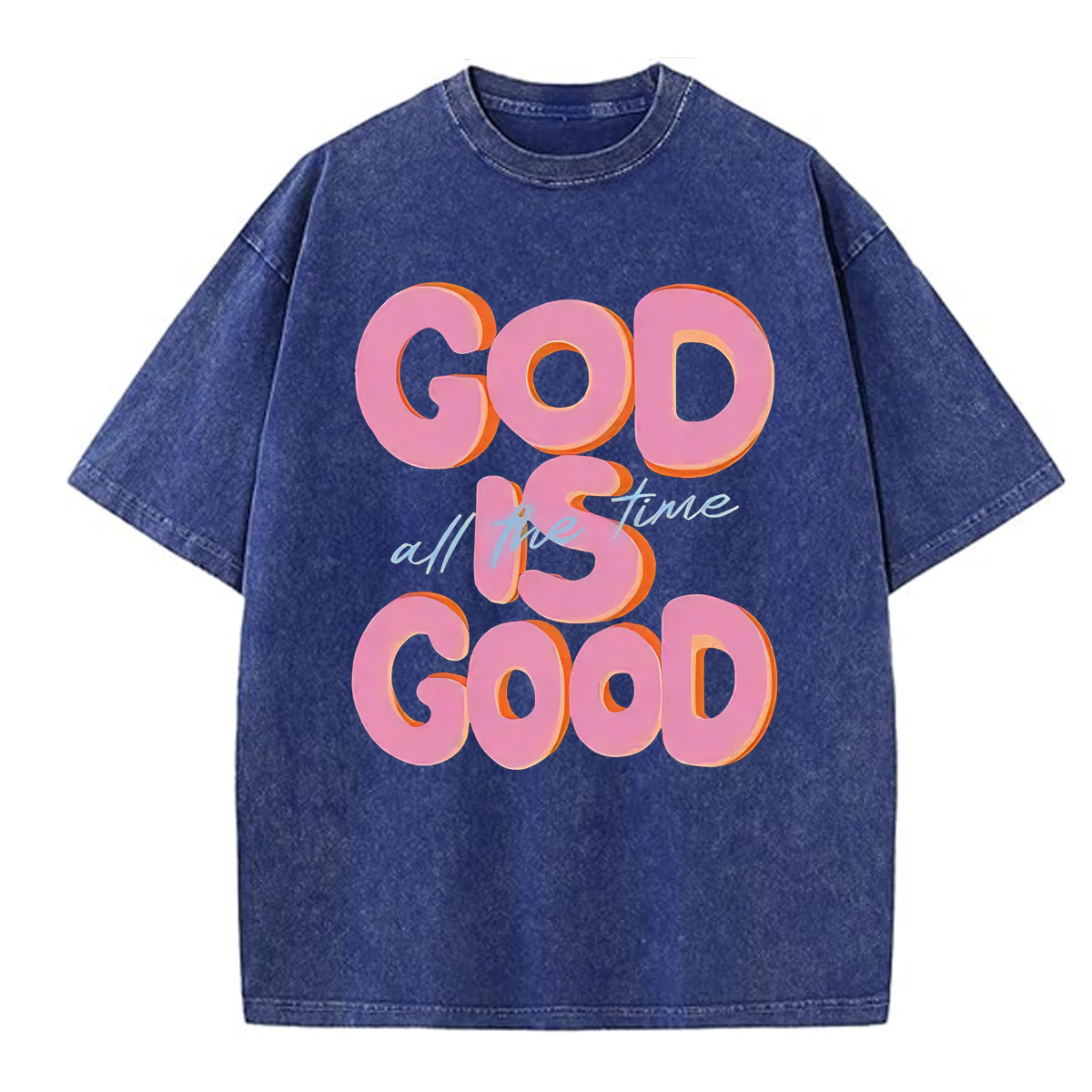 God Is Good All The Time Pattern  Washed Distressed Crew Neck T-Shirt