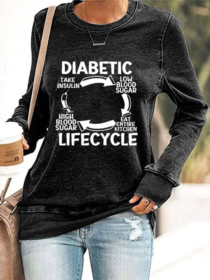 Women's Diabetic Life Cycle Diabetes Support Awareness Print Casual Sweatshirt