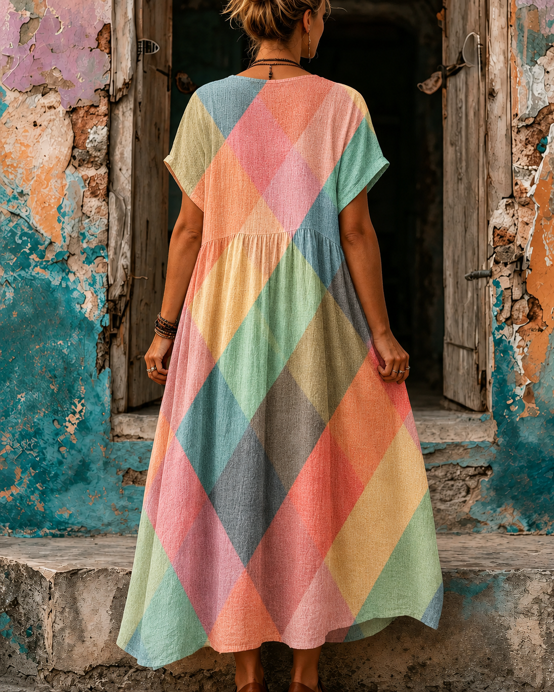 Casual Vacation Retro Geometric Print Maxi Dress