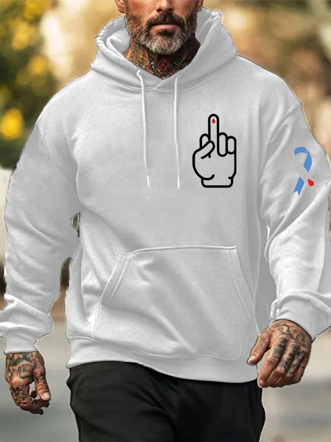 Men's Funny Middle Finger Diabetes Awareness Casual Hoodie