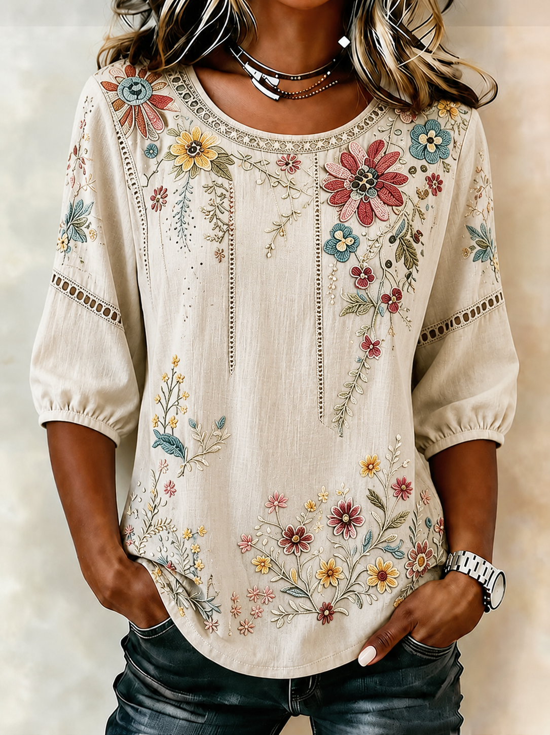 Women's Retro Floral Print Blouse
