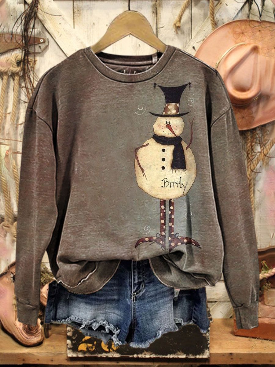 Vintage Snowman Art Print Casual Sweatshirt