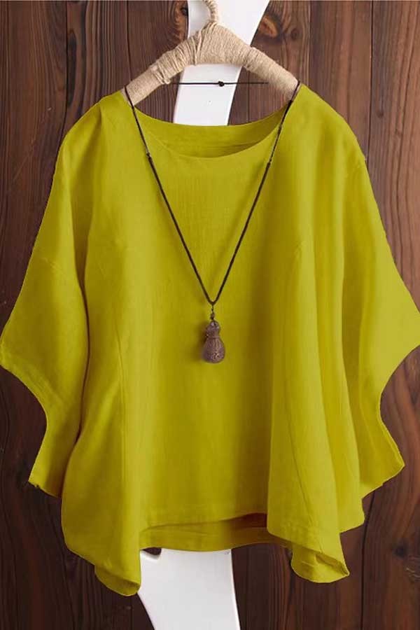 Solid Batwing Sleeve Loose T-Shirt