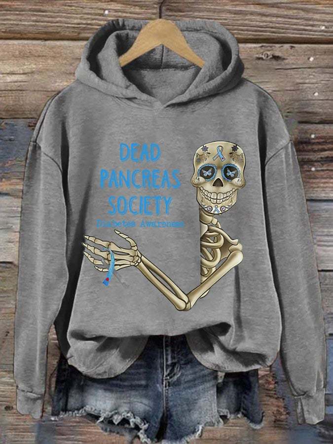 Women'S Retro Dead Pancreas Society Diabetes Awareness Printed Hoodie