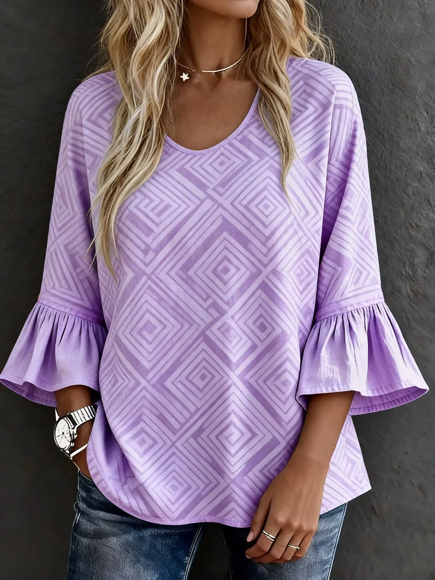 Women's Casual Geometric Art Prints Cotton Shirt