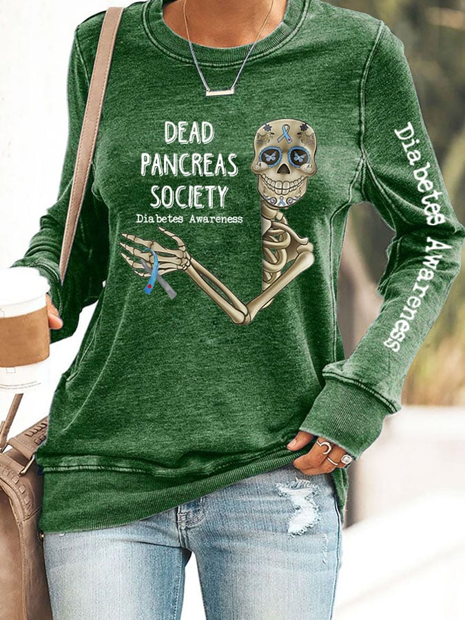 Retro Diabetes Awareness Dead Pancreas Society Print Sweatshirt