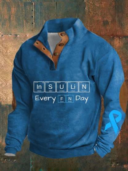 Men's Funny Diabetes Awareness Insulin Every Fn Day T1d Print Button Casual Long Sleeve Sweatshirt