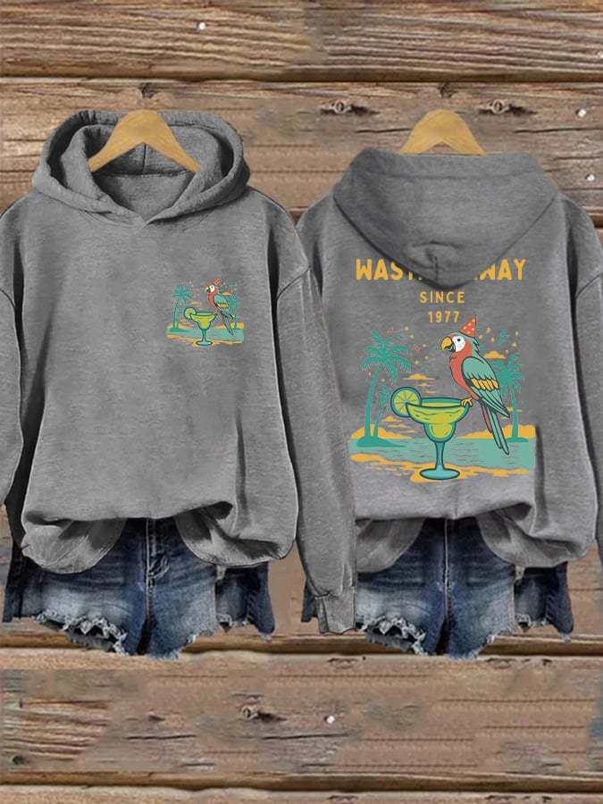 Retro Parrot Margarita Wasting Away Since 1977 Print Hoodie