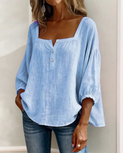 Pink Square-Neck Half-Button Shirt