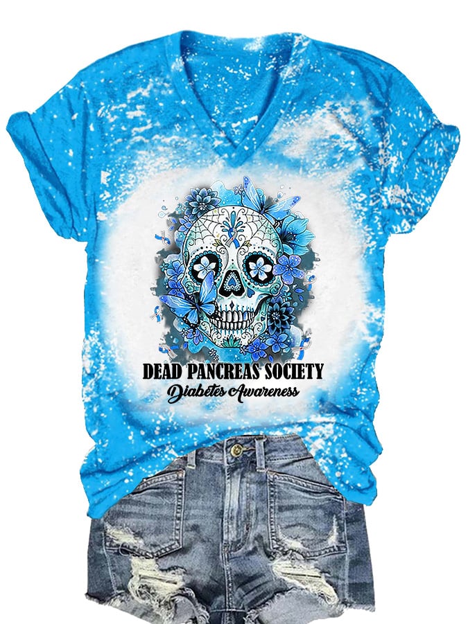 Women's Dead Pancreas Society Diabetes Awareness Print Casual T-Shirt
