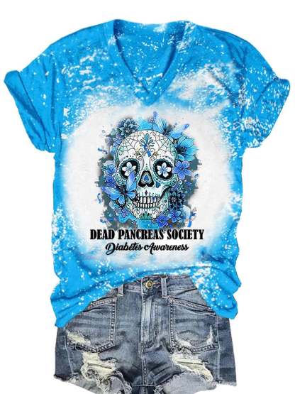Women's Dead Pancreas Society Diabetes Awareness Print Casual T-Shirt