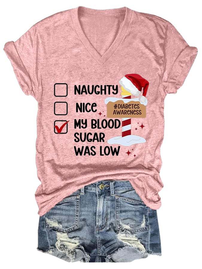 Women's Casual Diabetes Awareness Printed Short Sleeve T-Shirt