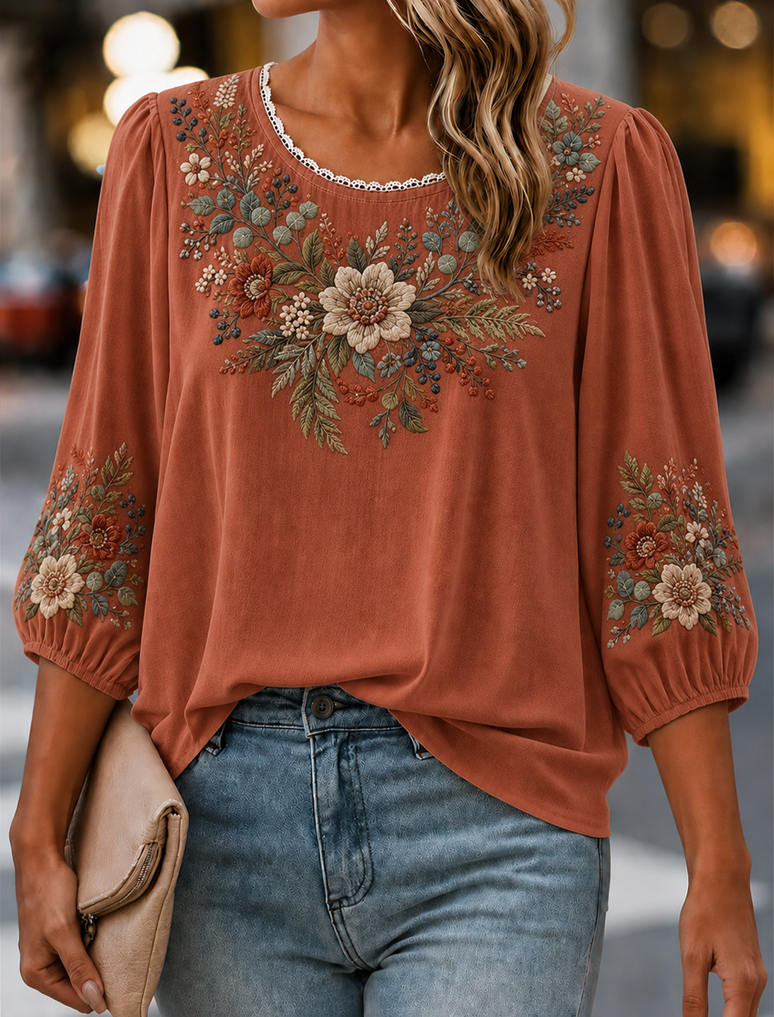 Women's Retro Floral Print Blouse