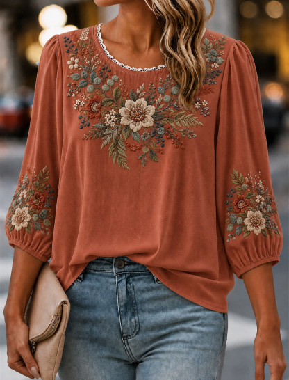 Women's Retro Floral Print Blouse