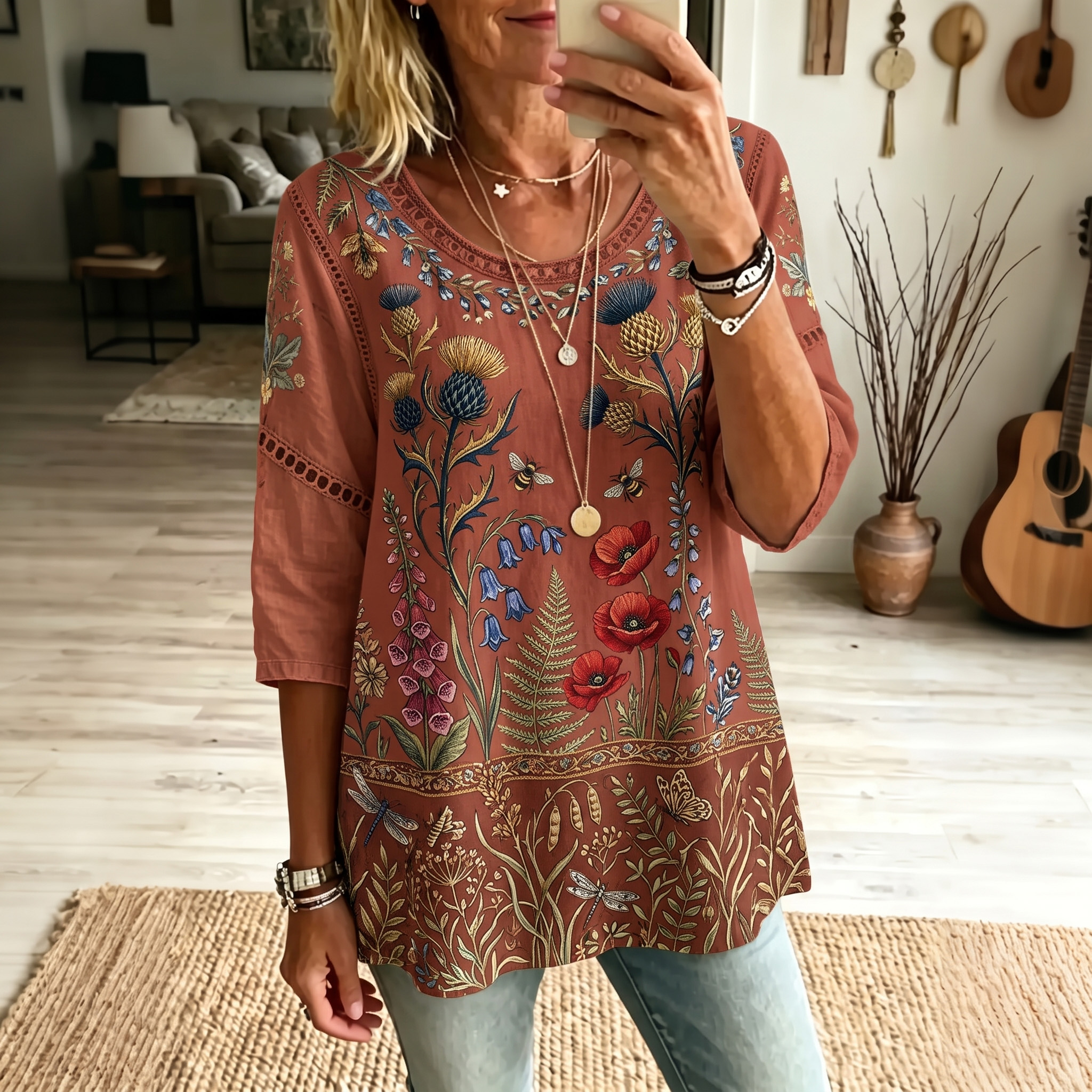 Retro Boho Forlal Print Blouse