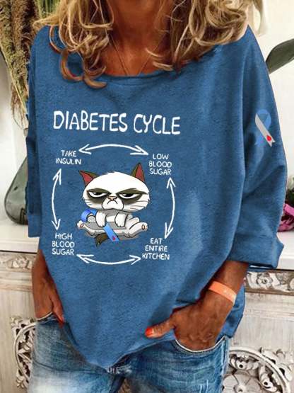 Women's Diabetes Circle Awareness Print T-Shirt