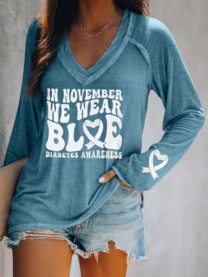 Women's I Wear Blue For Diabetes Awareness Printed T-Shirt