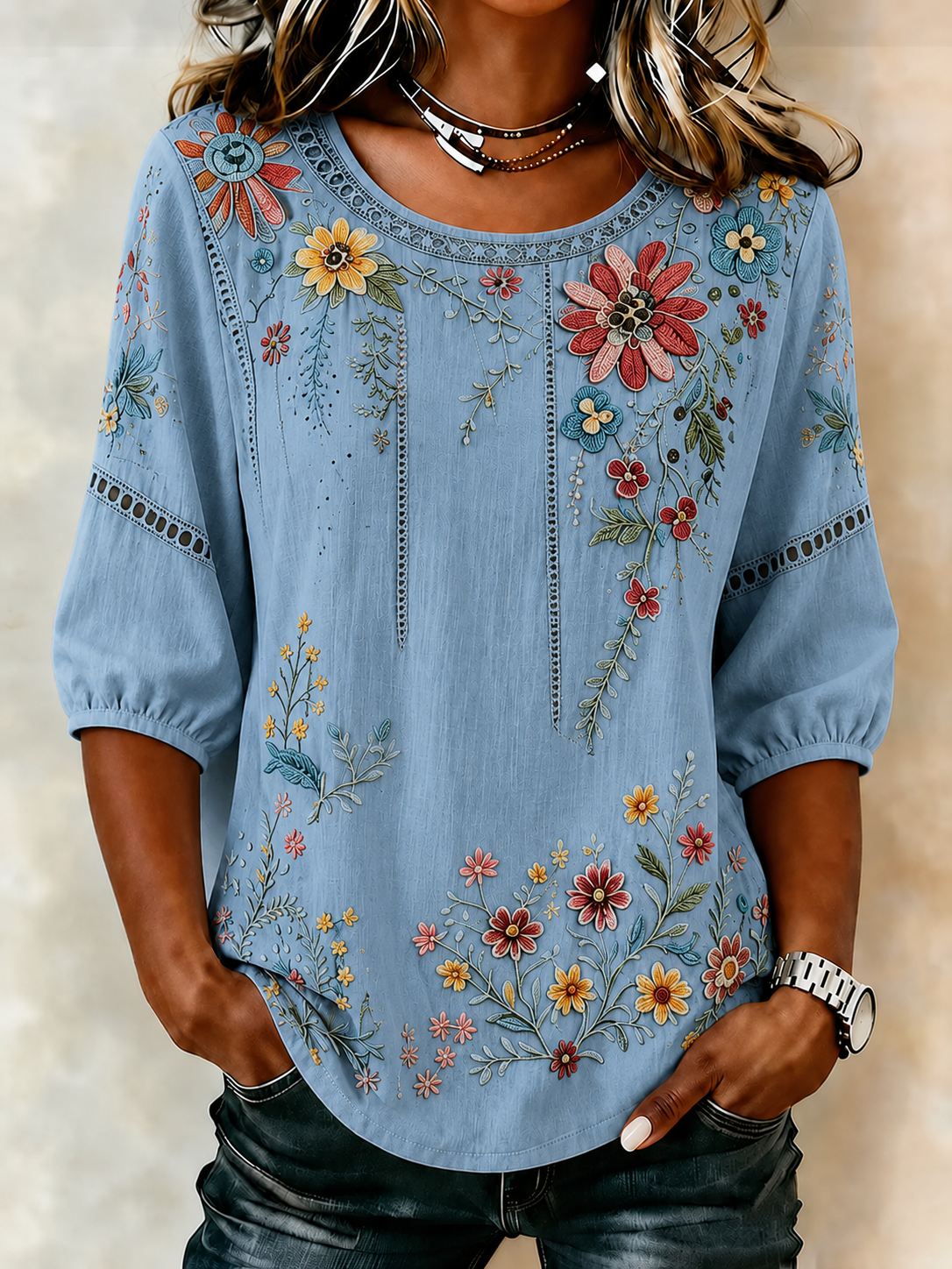 Women's Retro Floral Print Blouse