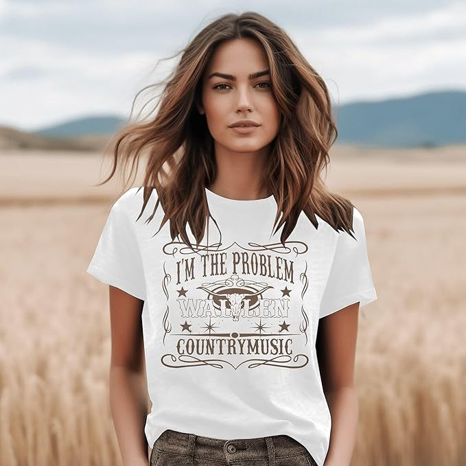 I'm The Problem T-Shirt Retro Steer Skull Western Shirts Country Music Tees