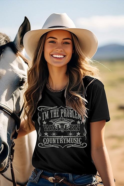 I'm The Problem T-Shirt Retro Steer Skull Western Shirts Country Music Tees