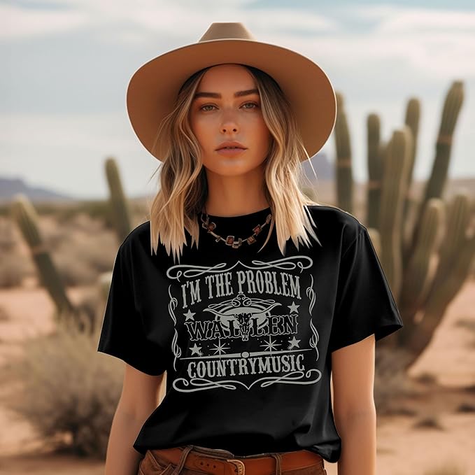 I'm The Problem T-Shirt Retro Steer Skull Western Shirts Country Music Tees