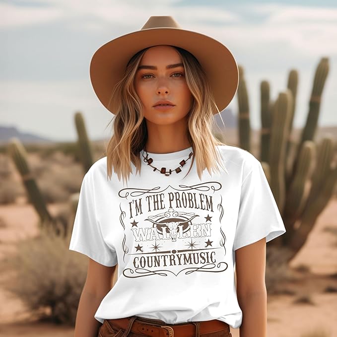 I'm The Problem T-Shirt Retro Steer Skull Western Shirts Country Music Tees