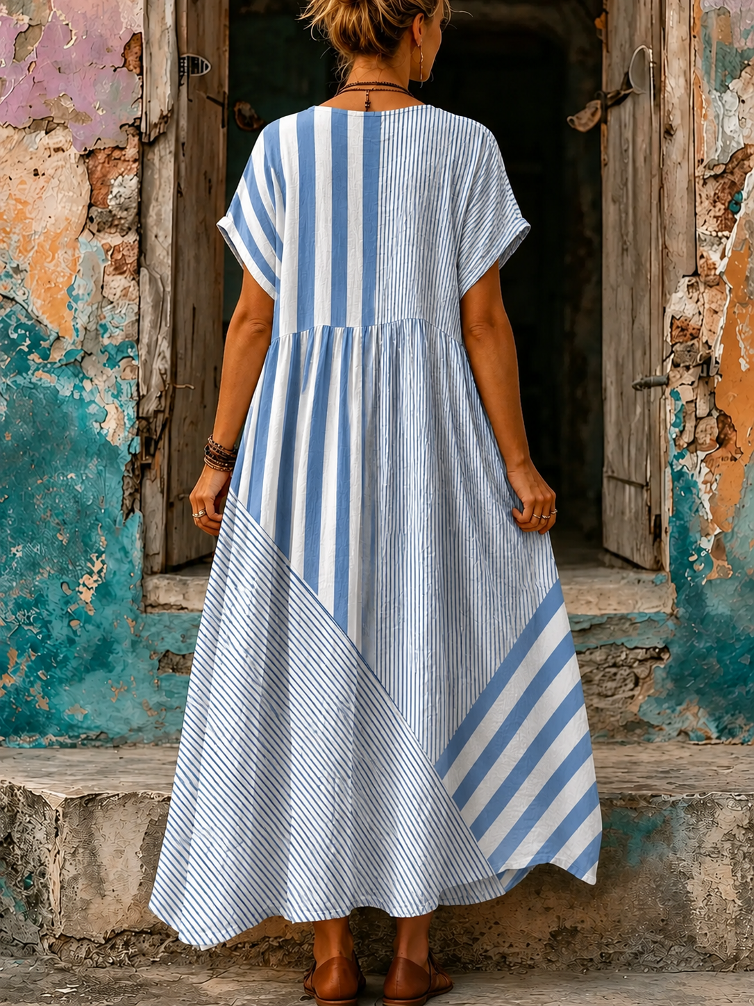 Casual Vacation Retro Geometric Print Maxi Dress
