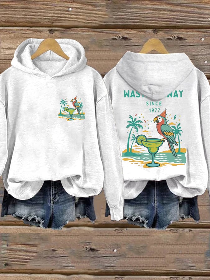Retro Parrot Margarita Wasting Away Since 1977 Print Hoodie