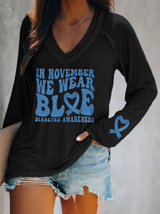 Women's I Wear Blue For Diabetes Awareness Printed T-Shirt