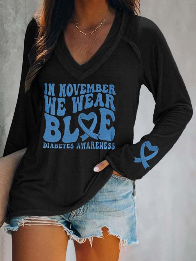 Women's I Wear Blue For Diabetes Awareness Printed T-Shirt