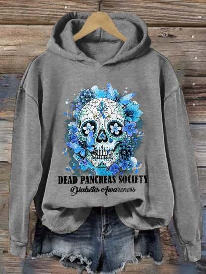 Women's Dead Pancreas Society Diabetes Awareness Print Casual Hoodie