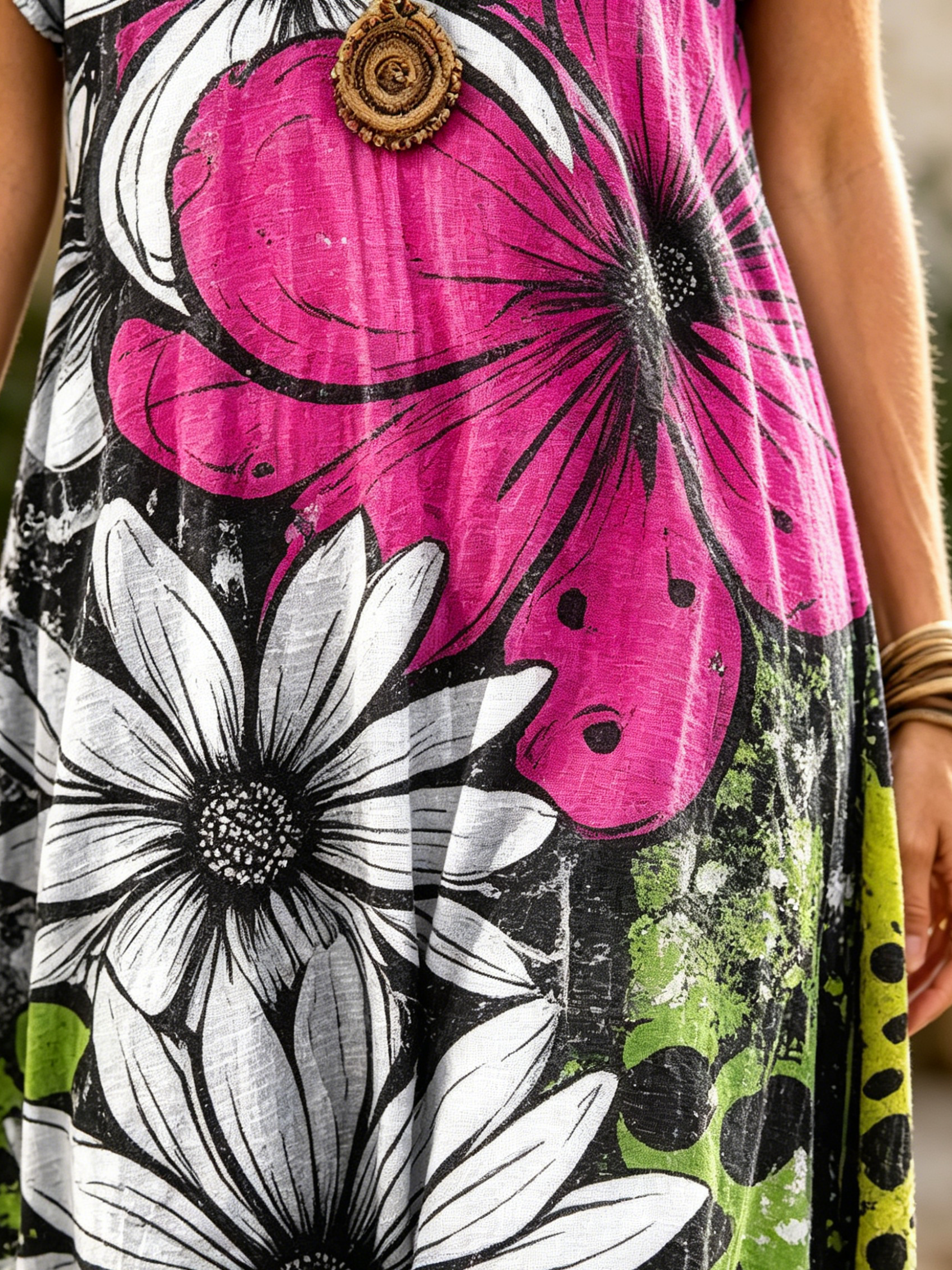 Women's Hippie Floral Print Casual Short-sleeved V-neck Cotton Dress