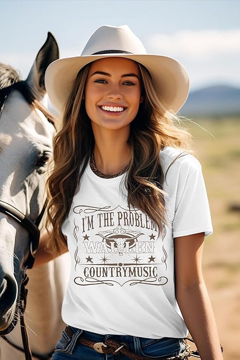 I'm The Problem T-Shirt Retro Steer Skull Western Shirts Country Music Tees