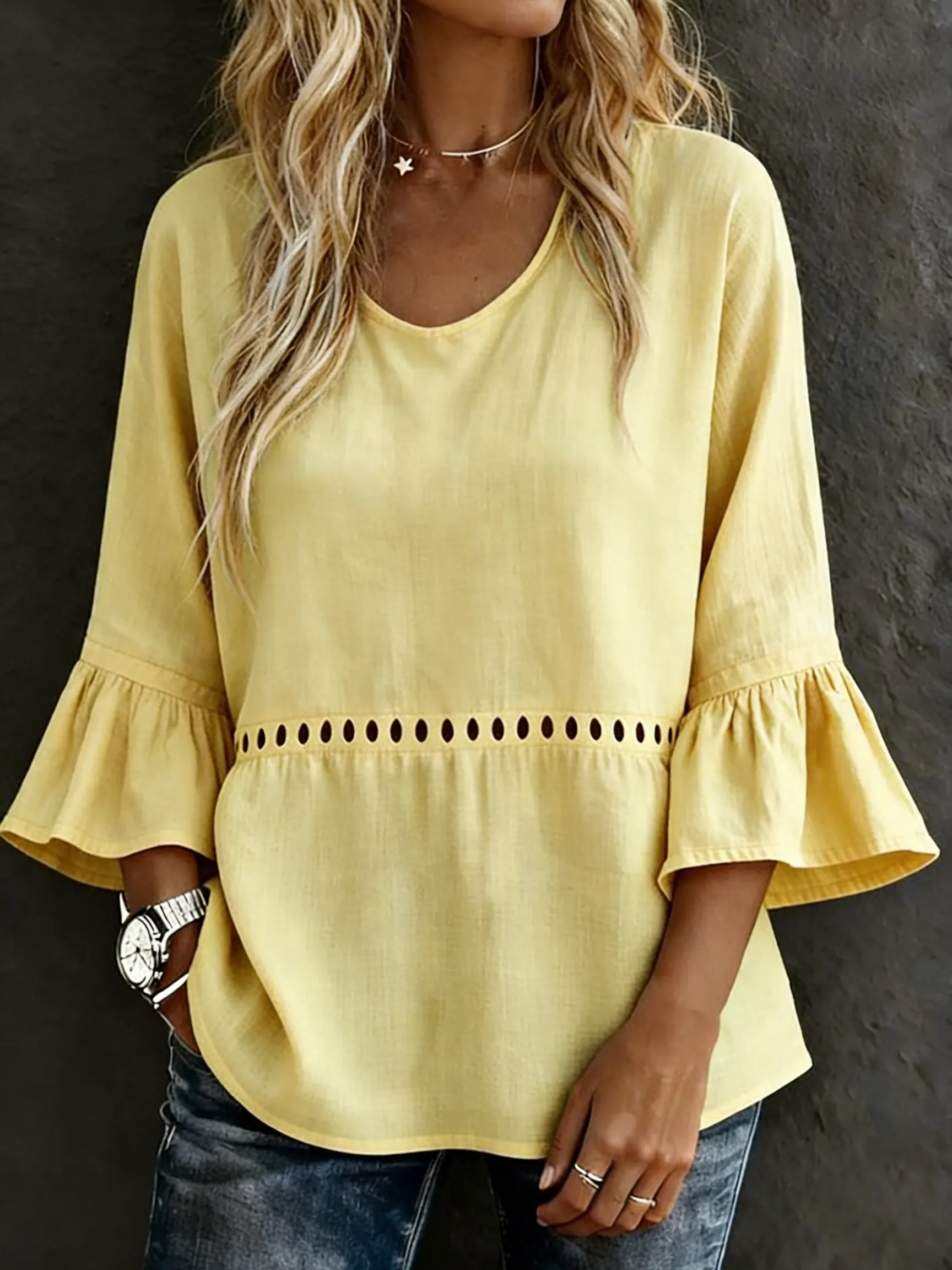 Women's Casual Solid Color Art Prints Cotton Shirt