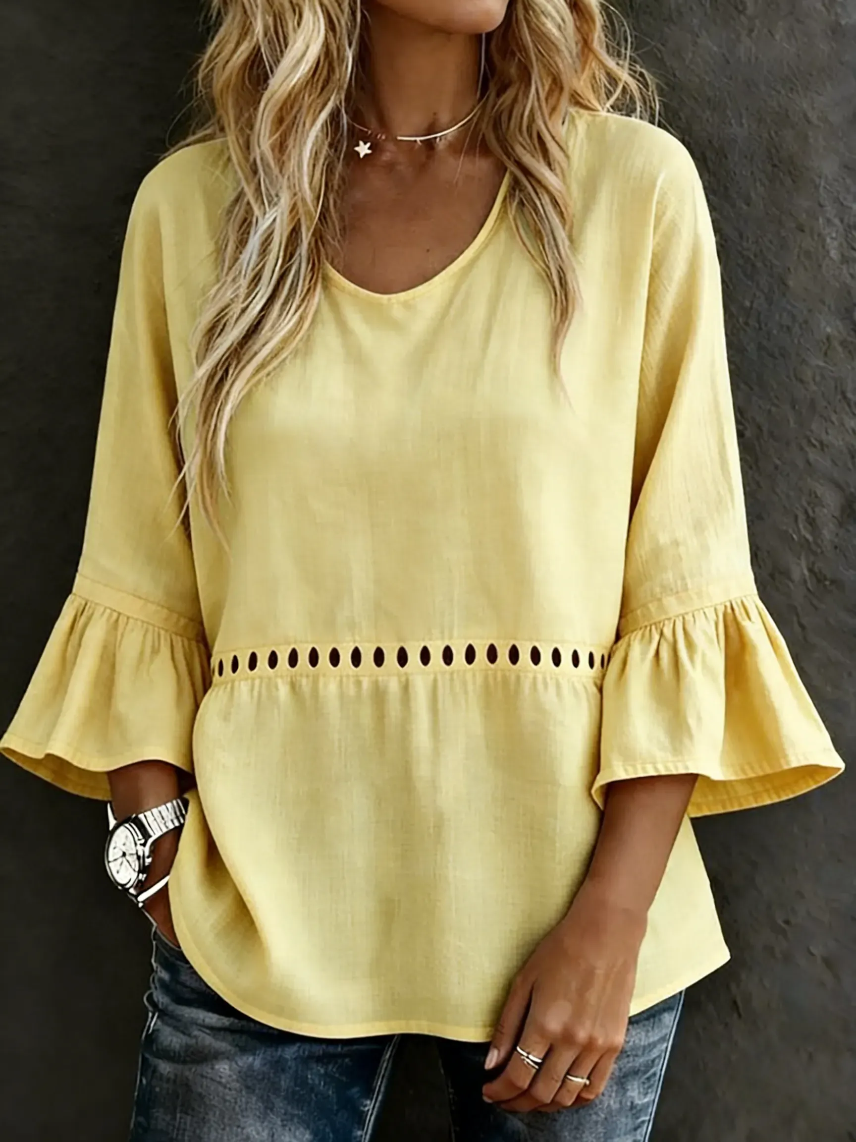 Women's Casual Solid Color Art Prints Cotton Shirt