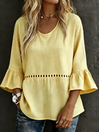 Women's Casual Solid Color Art Prints Cotton Shirt