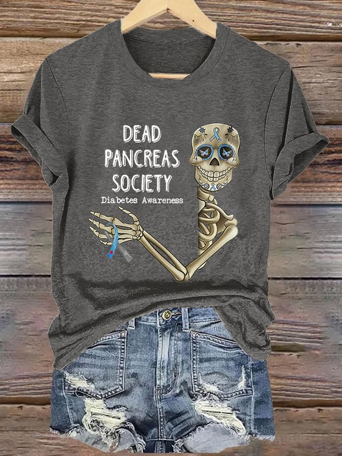 Retro Diabetes Awareness Dead Pancreas Society Print T-Shirt