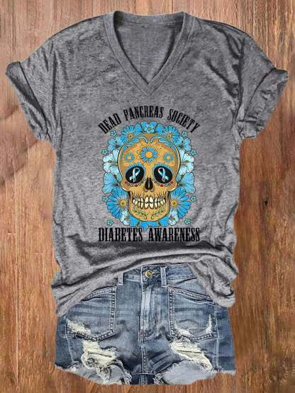 Women's Casual Diabetes Awareness Printed Short Sleeve T-Shirt