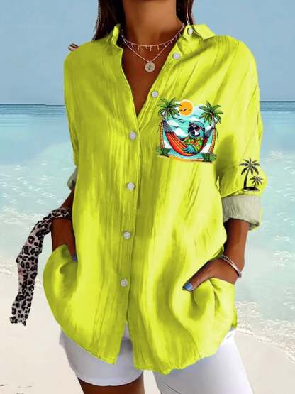 Women's Retro I‘m Retired Resort Hawaiian Print Casual Shirt