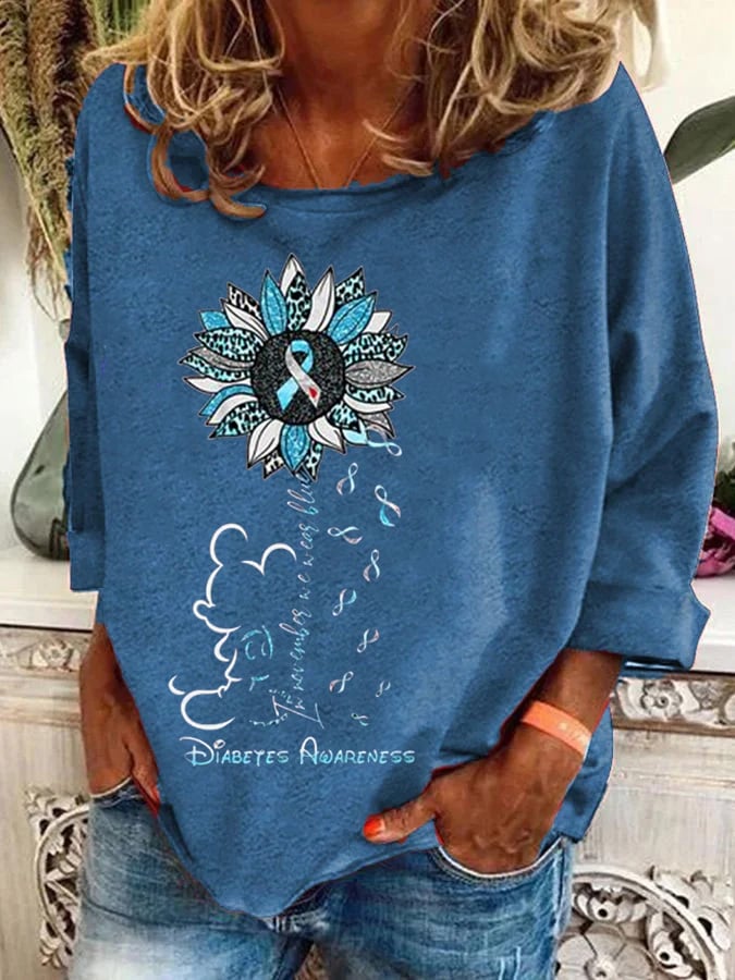 Women's Diabetes Awareness Print Casual Sweatshirt