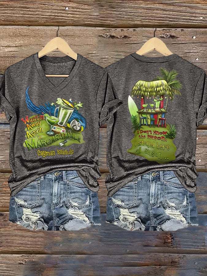 Women's V-neck short-sleeved printed T-shirt