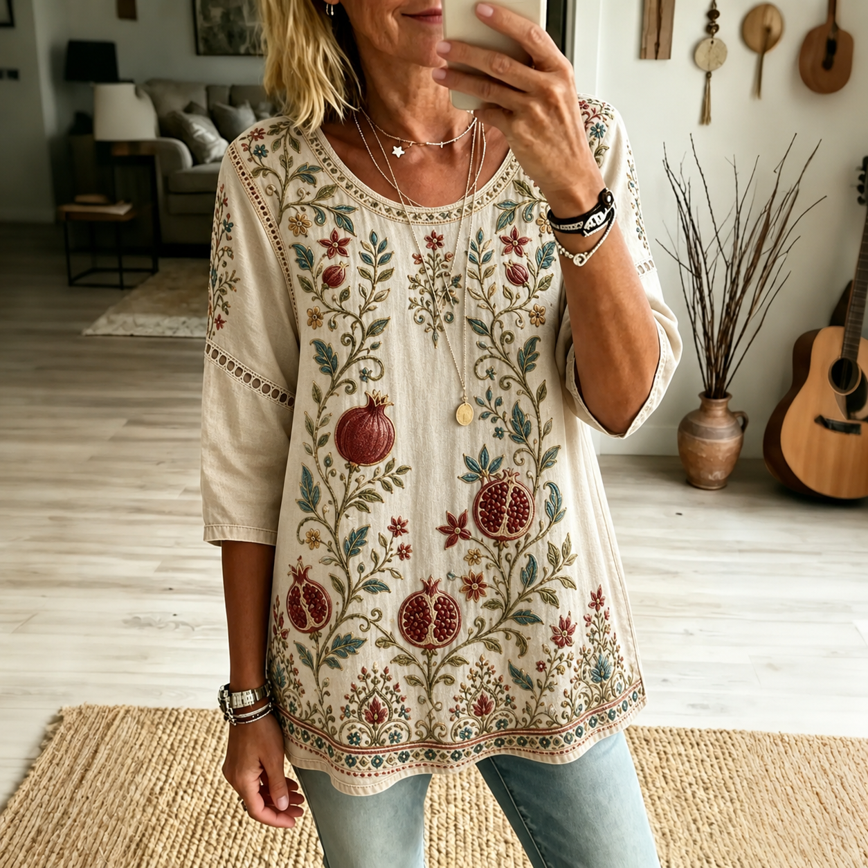 Retro Boho Forlal Print Blouse