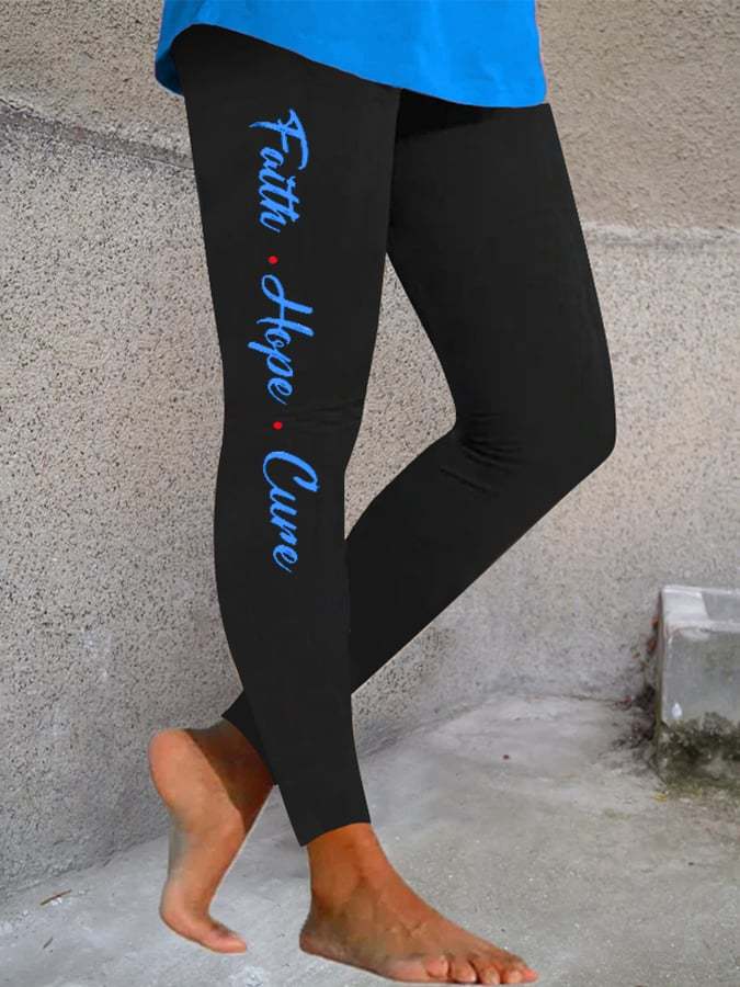 Women's Diabetes Awareness Faith Hope Cure Sunflower Diabetes Eleplant Print Leggings