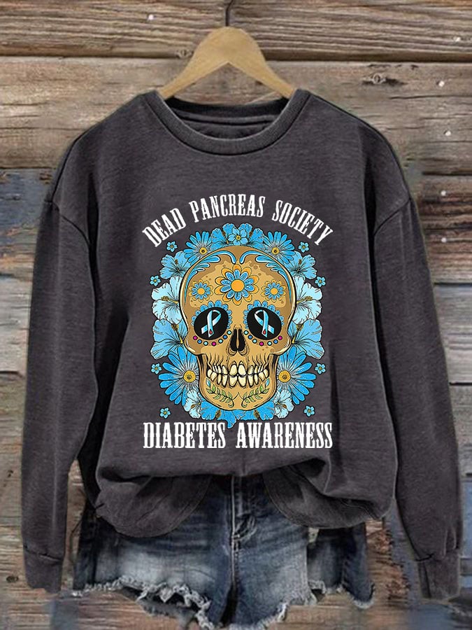 Women's Casual Diabetes Awareness Printed Long Sleeve Sweatshirt